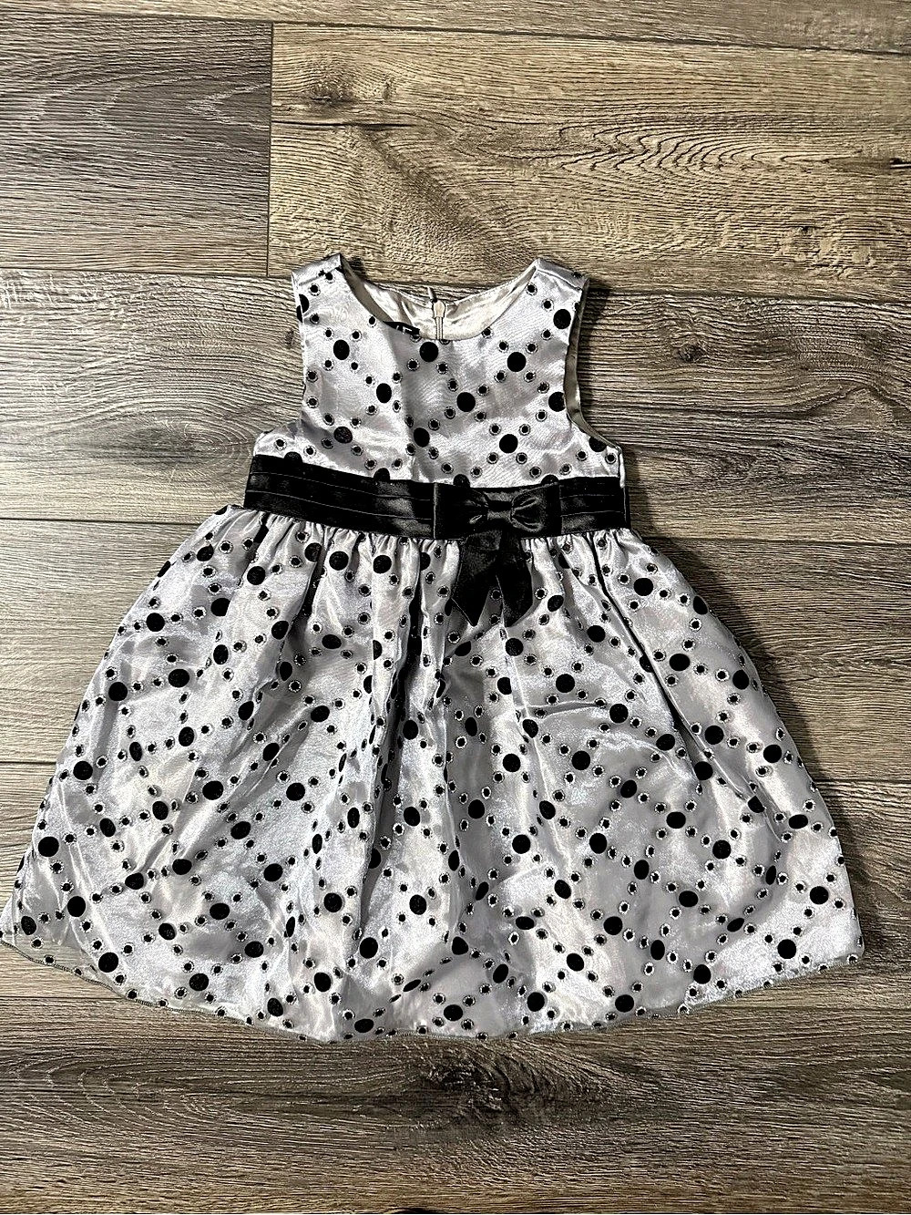 LOVE Girls Silver Black Polka Dot Party Dress 4T